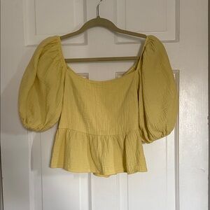 Sunshine Puff Sleeve Peplum Blouse - Yellow